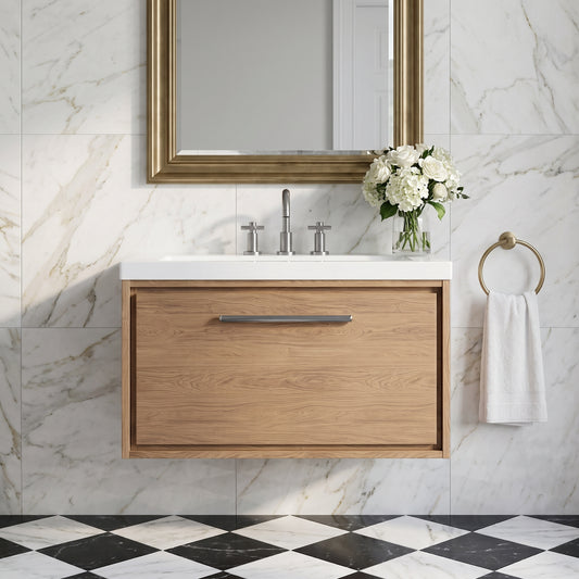Fairford Tisse Antique Oak 800mm 1 Drawer Wall Hung Vanity Unit with 3 Tap Hole Basin