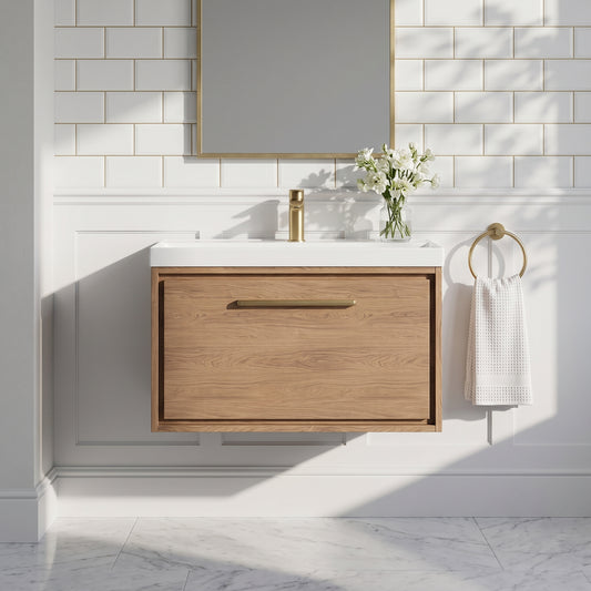 Fairford Tisse Antique Oak 800mm 1 Drawer Wall Hung Vanity Unit with Thin Edged Basin