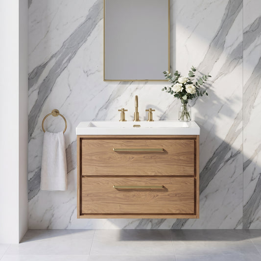 Fairford Tisse Antique Oak 800mm 2 Drawer Wall Hung Vanity Unit with 3 Tap Hole Basin