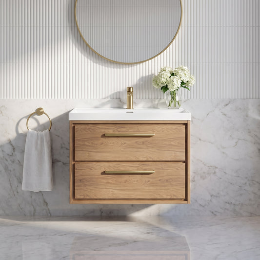 Fairford Tisse Antique Oak 800mm 2 Drawer Wall Hung Vanity Unit with Thin Edged Basin