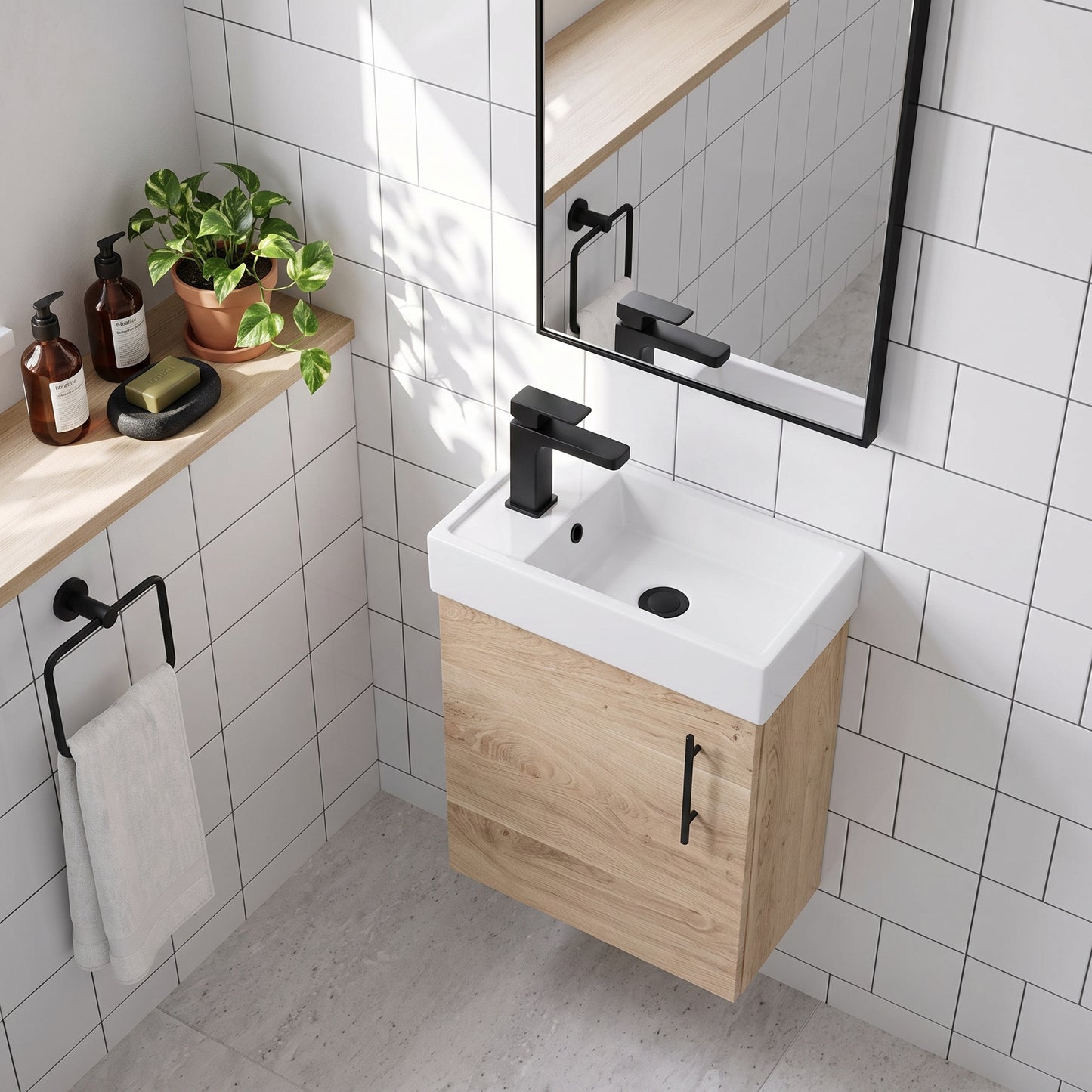 Fairford Minimalist 400mm Bleached Oak Wall Hung Vanity Unit & Basin