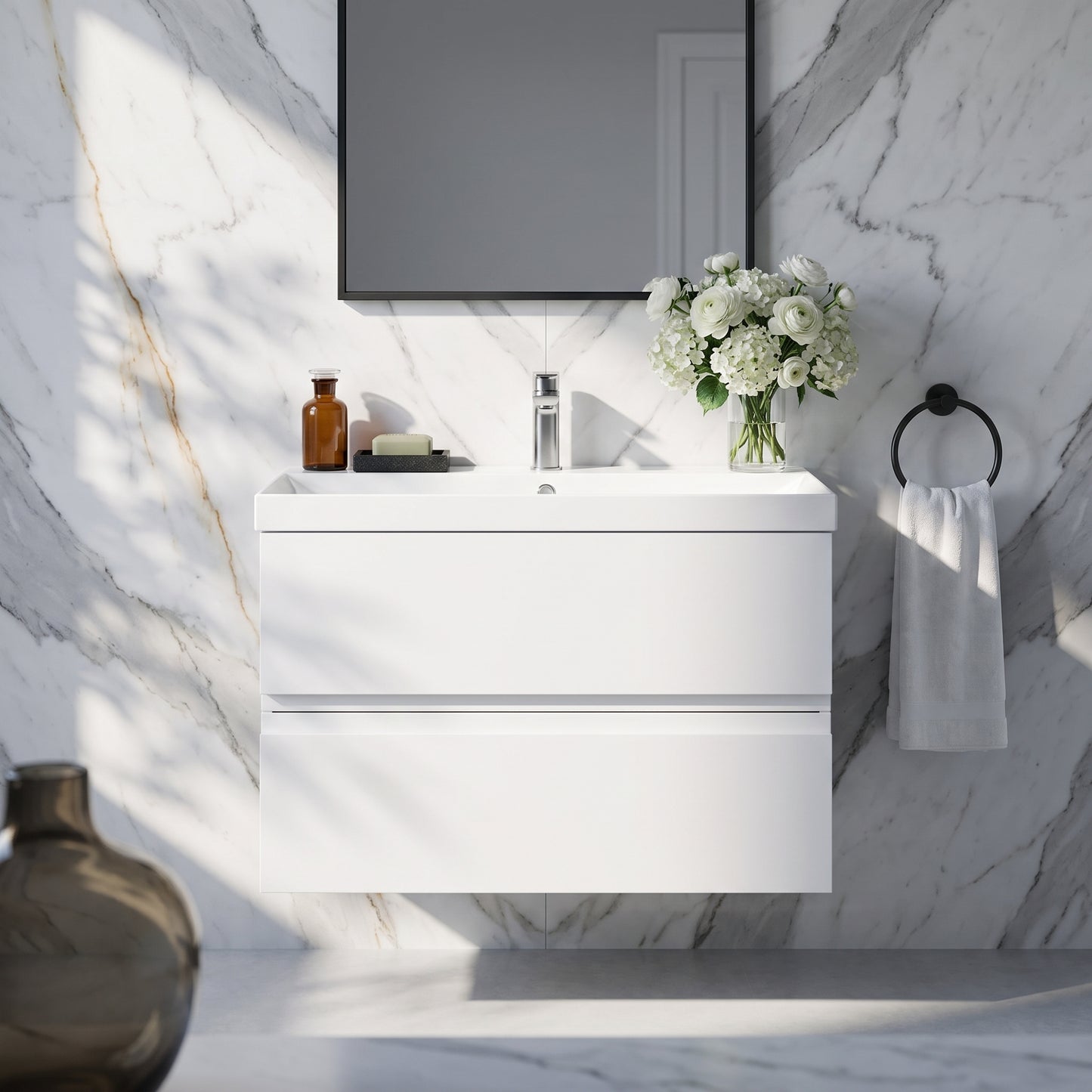 Fairford Finesse 800mm Satin White Wall Hung Vanity Unit