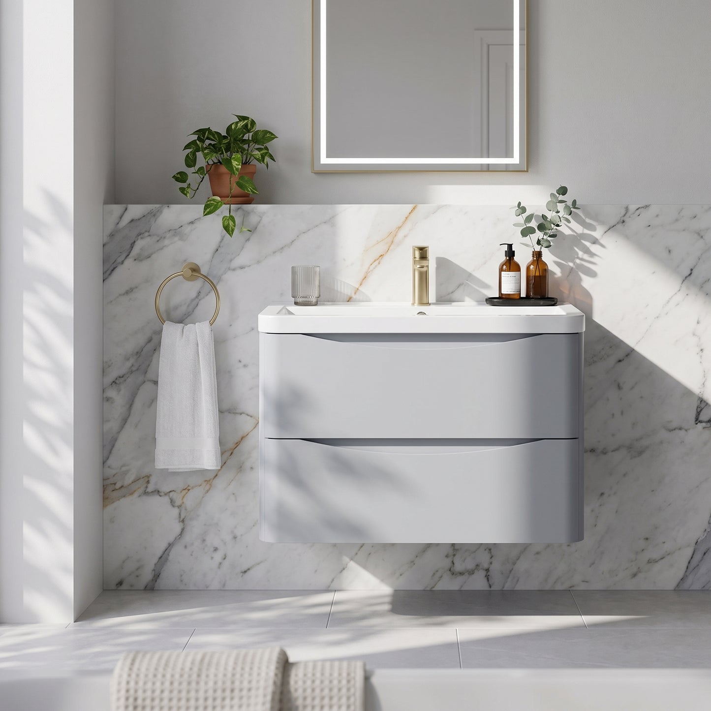 Fairford Eclipse 800mm 2 Drawer Satin Grey Wall Hung Vanity Unit