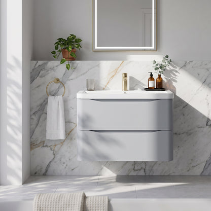 Fairford Eclipse 800mm 2 Drawer Satin Grey Wall Hung Vanity Unit