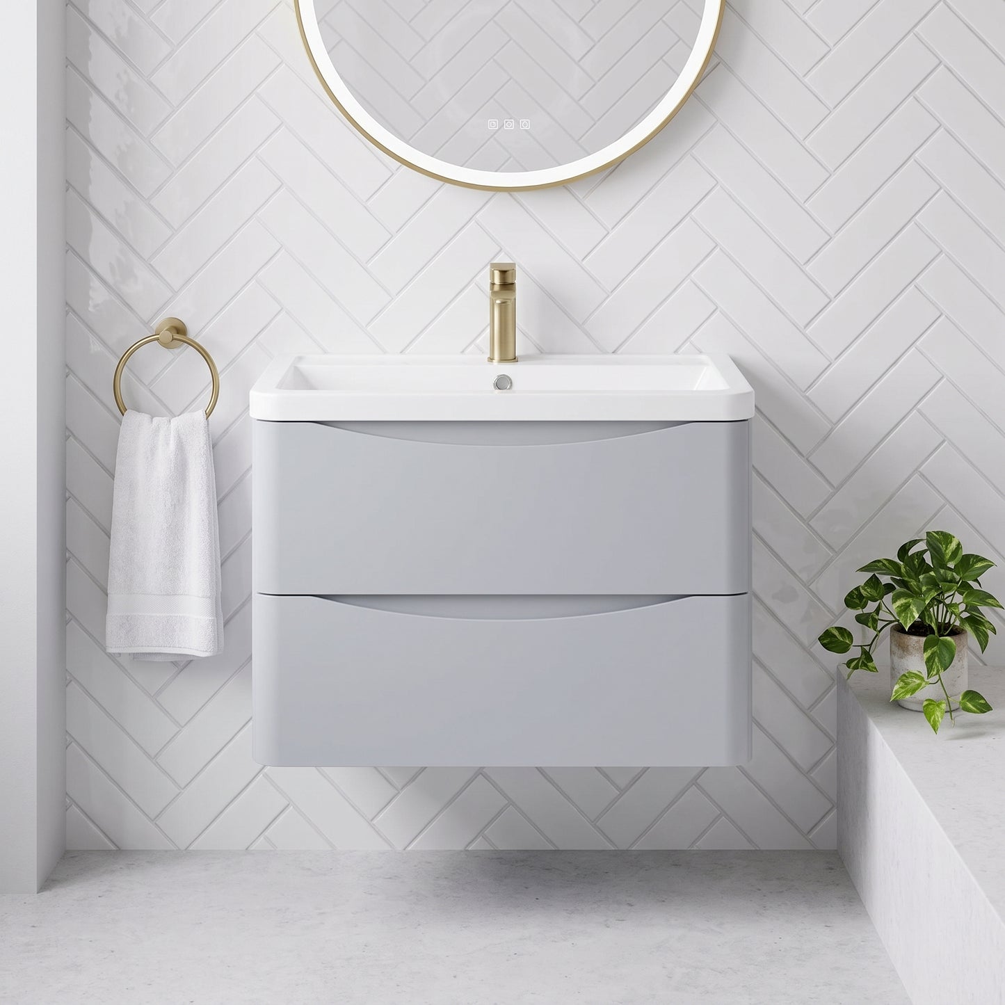 Fairford Eclipse 800mm 2 Drawer Satin Grey Wall Hung Vanity Unit