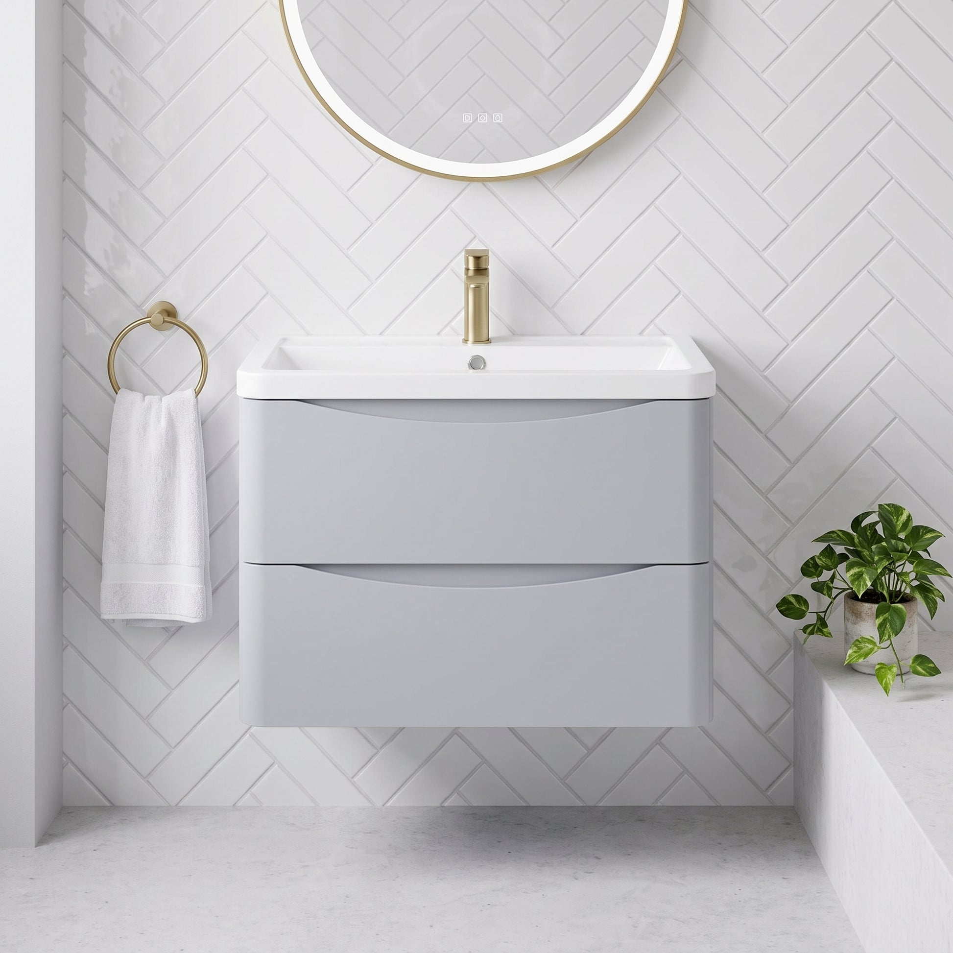 Fairford Eclipse 800mm 2 Drawer Satin Grey Wall Hung Vanity Unit