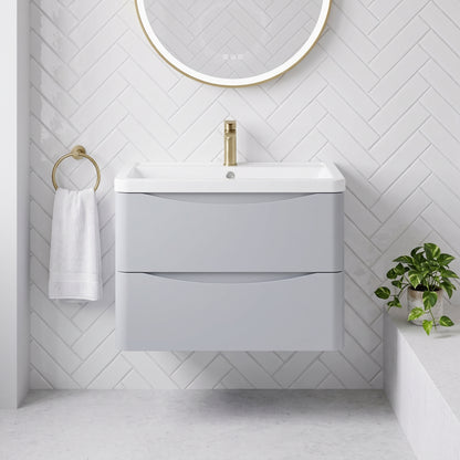 Fairford Eclipse 800mm 2 Drawer Satin Grey Wall Hung Vanity Unit