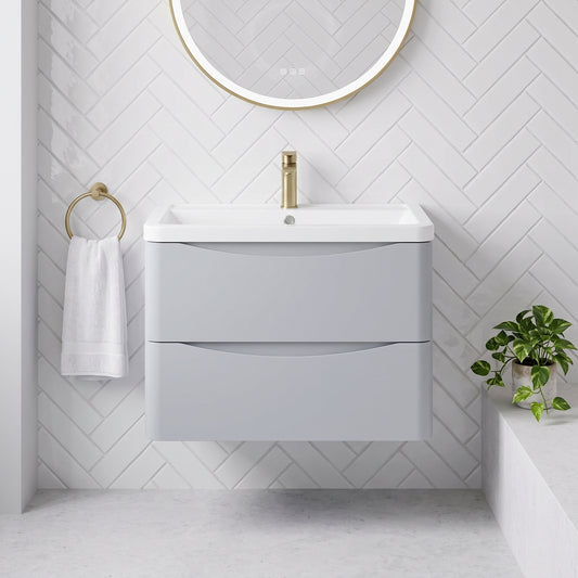 Fairford Eclipse 800mm 2 Drawer Satin Grey Wall Hung Vanity Unit