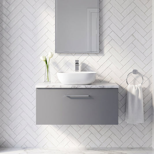 Fairford Aspri Satin Grey 800mm 1 Drawer Wall Hung Vanity Unit with Worktop