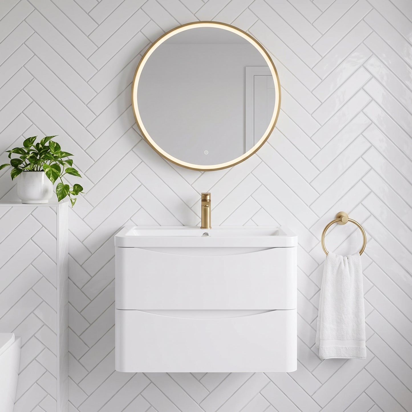 Fairford Eclipse 800mm 2 Drawer Satin White Wall Hung Vanity Unit