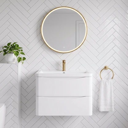 Fairford Eclipse 800mm 2 Drawer Satin White Wall Hung Vanity Unit