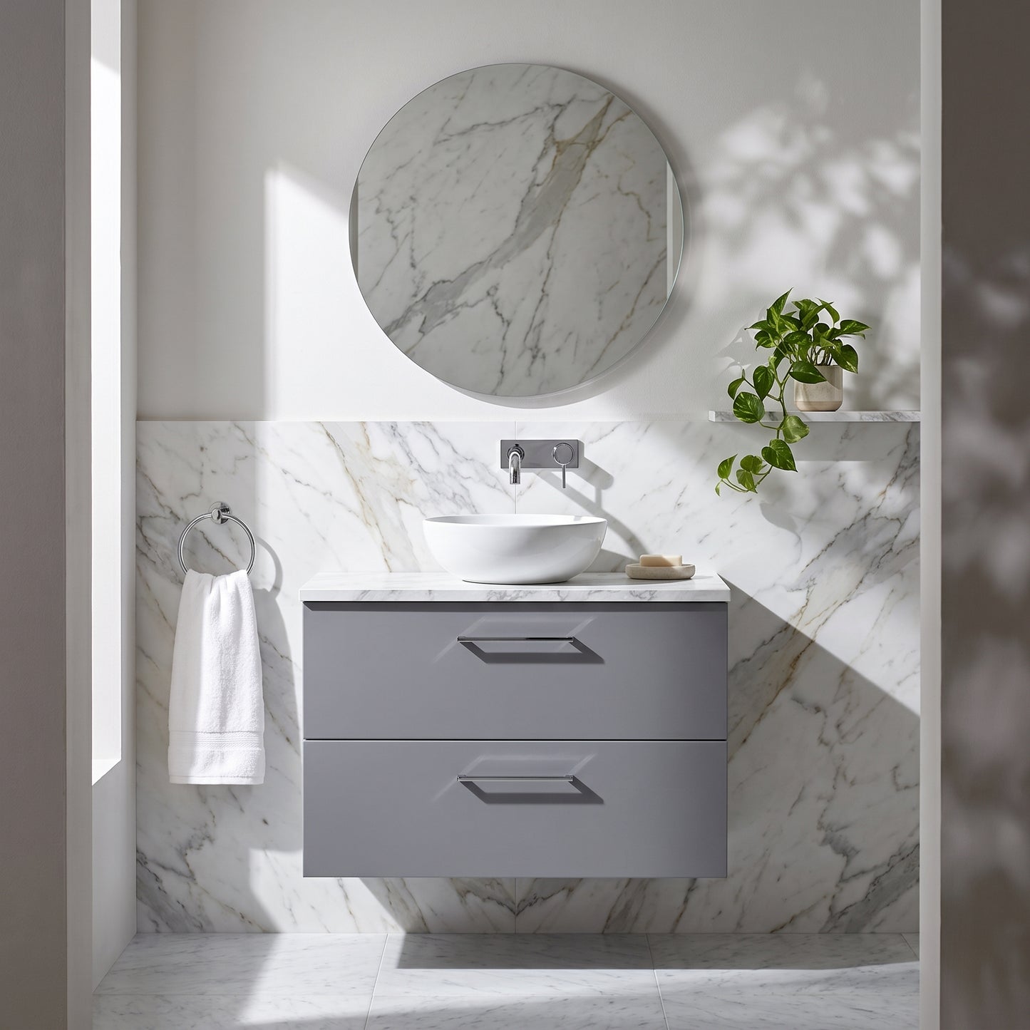 Fairford Aspri Satin Grey 800mm 2 Drawer Wall Hung Vanity Unit with Worktop
