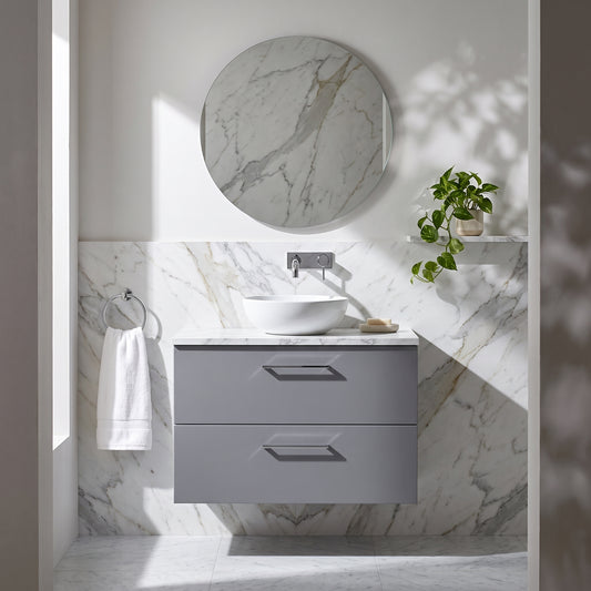 Fairford Aspri Satin Grey 800mm 2 Drawer Wall Hung Vanity Unit with Worktop