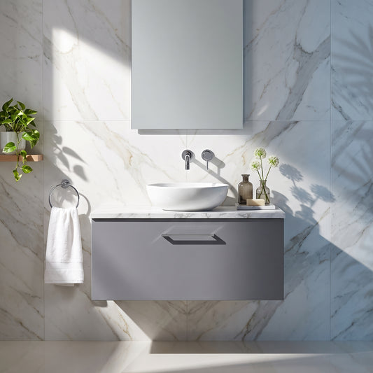 Fairford Aspri Satin Grey 800mm 1 Drawer Wall Hung Vanity Unit with Worktop