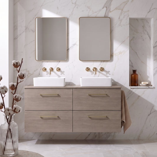 Fairford Aspri Solace Oak 1200mm 4 Drawer Wall Hung Vanity Unit with Worktop