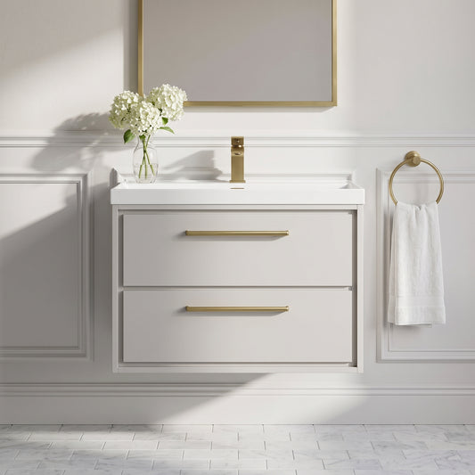 Fairford Tisse Pebble Grey 800mm 2 Drawer Wall Hung Vanity Unit with Thin Edged Basin