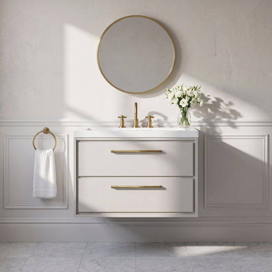 Fairford Tisse Pebble Grey 800mm 2 Drawer Wall Hung Vanity Unit with 3 Tap Hole Basin