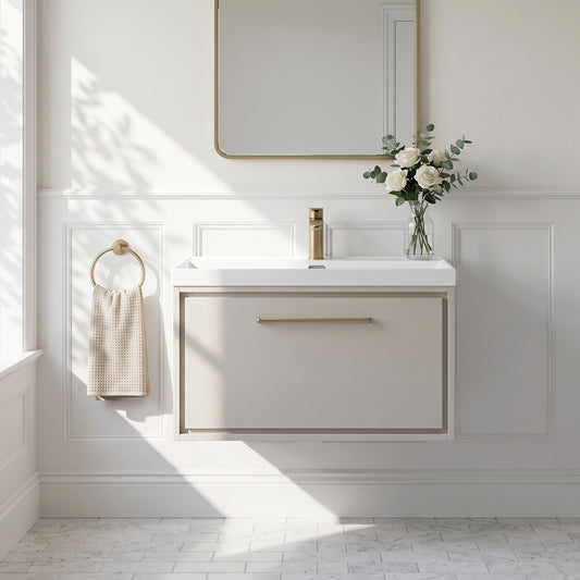 Fairford Tisse Pebble Grey 800mm 1 Drawer Wall Hung Vanity Unit with Thin Edged Basin