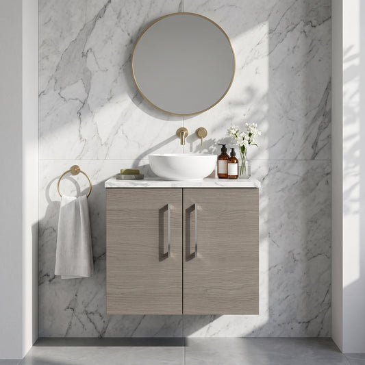 Fairford Aspri Solace Oak 600mm 2 Door Wall Hung Vanity Unit with Worktop