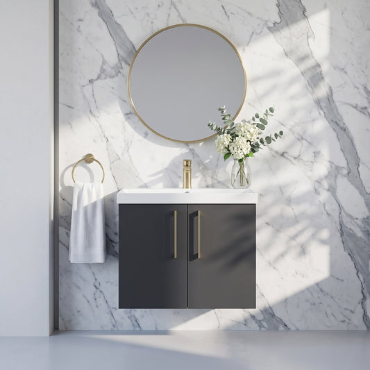 Fairford Aspri Soft Black 600mm 2 Door Wall Hung Vanity Unit