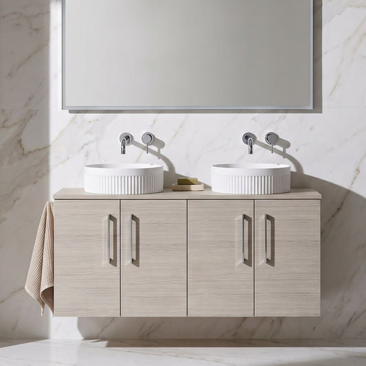 Fairford Aspri Solace Oak 1200mm 4 Door Wall Hung Vanity Unit with Worktop