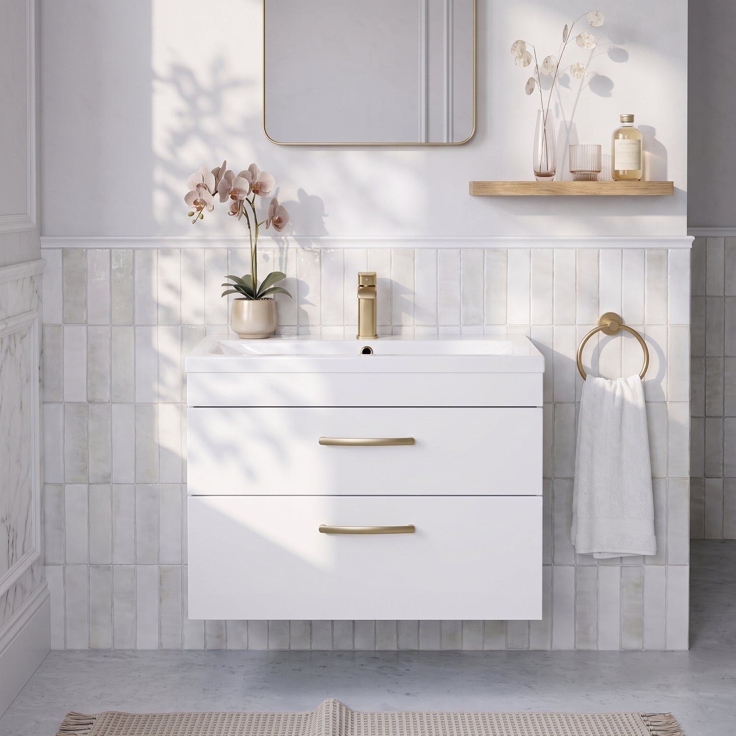 Fairford Carnation 800mm Gloss White Wall Hung 2 Drawer Vanity Unit