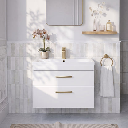 Fairford Carnation 800mm Gloss White Wall Hung 2 Drawer Vanity Unit