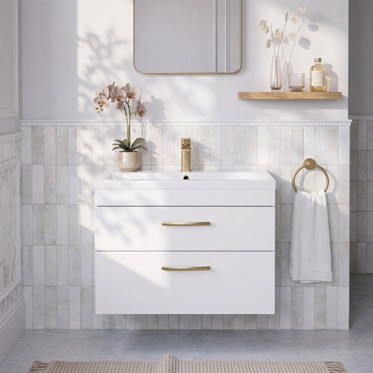 Fairford Carnation 800mm Gloss White Wall Hung 2 Drawer Vanity Unit