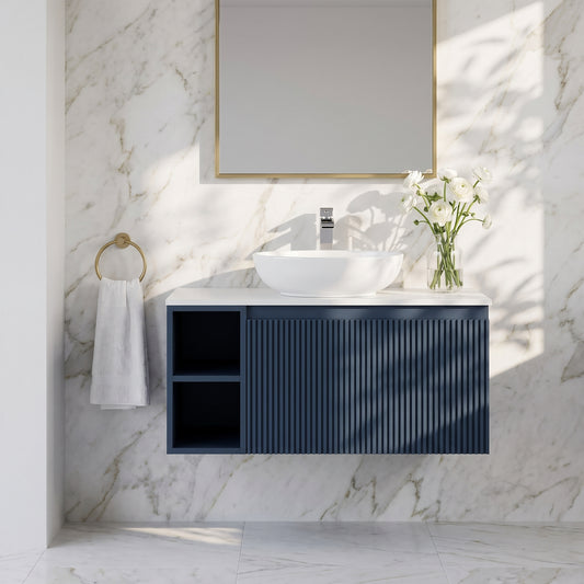 Fairford Sophia Midnight Shadow 800mm Wall Hung Vanity Unit with Left Hand Storage and Worktop