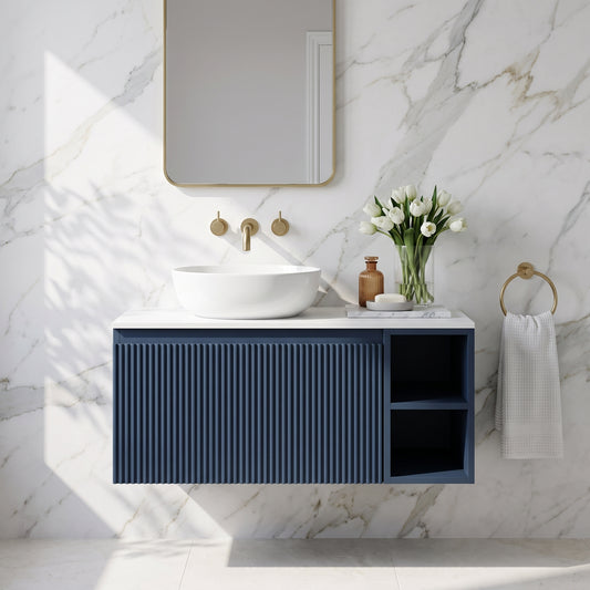 Fairford Sophia Midnight Shadow 800mm Wall Hung Vanity Unit with Right Hand Storage and Worktop