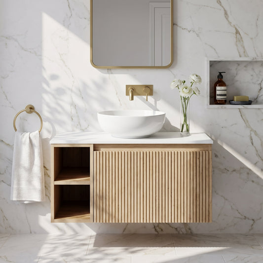 Fairford Sophia Country Oak 800mm Wall Hung Vanity Unit with Left Hand Storage and Worktop