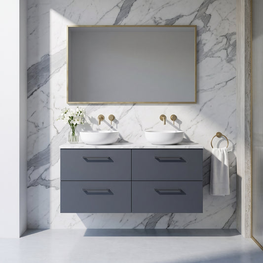 Fairford Aspri Soft Black 1200mm 4 Drawer Wall Hung Vanity Unit with Worktop