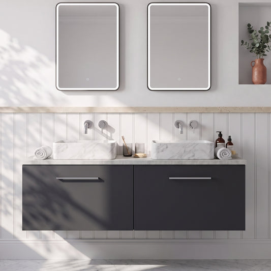 Fairford Aspri Soft Black 1200mm 2 Drawer Wall Hung Vanity Unit with Worktop