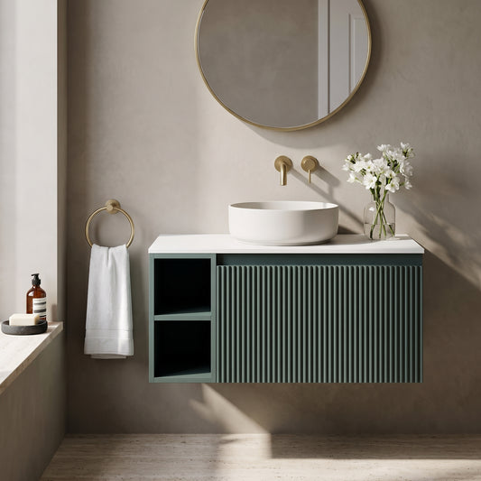 Fairford Sophia Smoked Sage 800mm Wall Hung Vanity Unit with Left Hand Storage and Worktop
