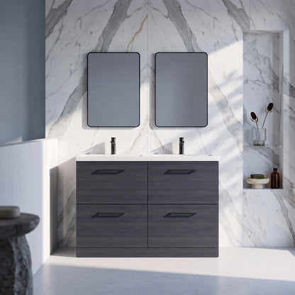 Fairford Aspri Black Woodgrain 1200mm Floorstanding Double Vanity Unit with 4 Drawers and Basin