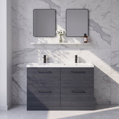 Fairford Aspri Black Woodgrain 1200mm Floorstanding Double Vanity Unit with 4 Drawers and Basin