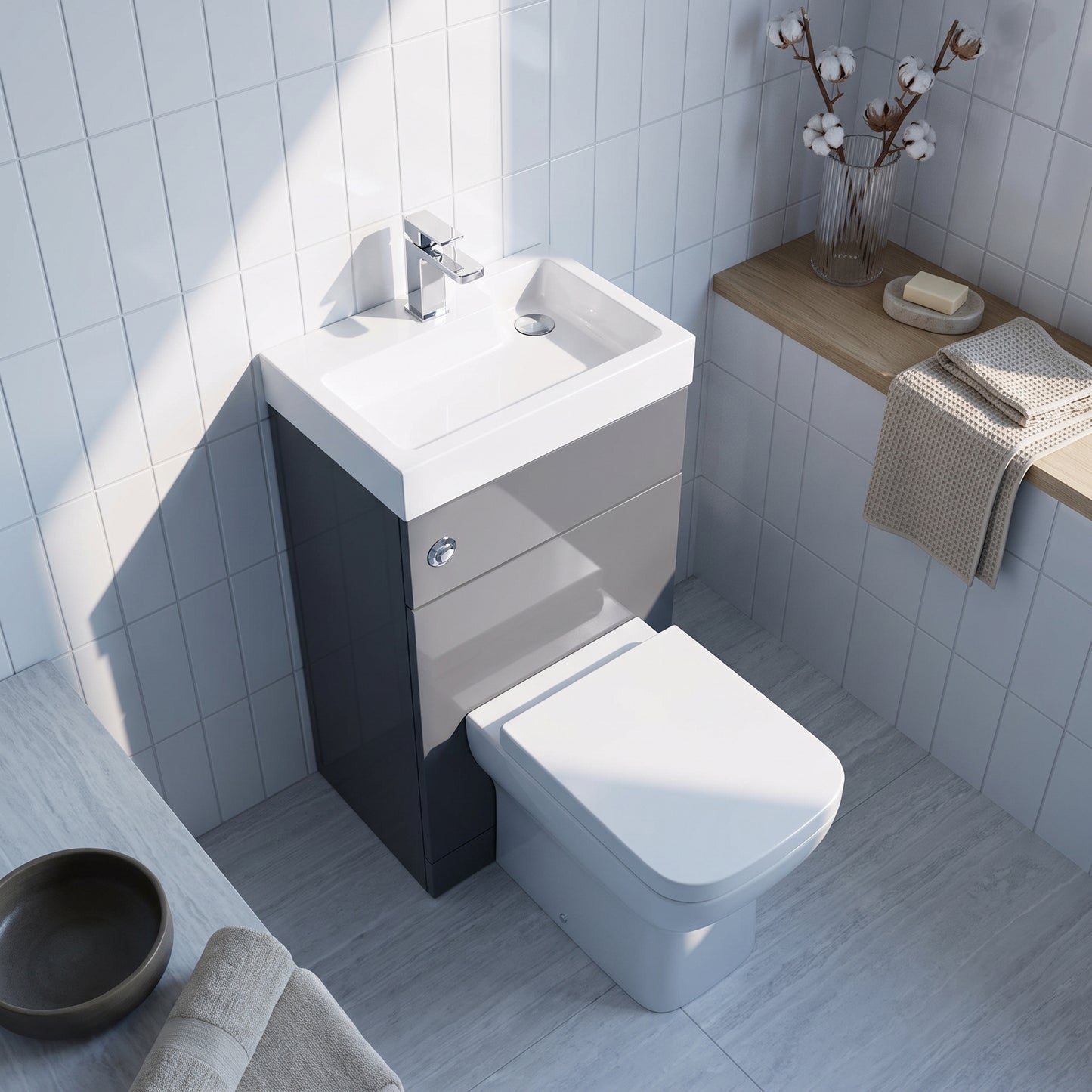 Fairford Carnation 500mm Gloss Grey WC and Basin Combination Unit