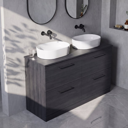 Fairford Aspri Black Woodgrain 1200mm 4 Drawer Floorstanding Vanity Unit with Worktop