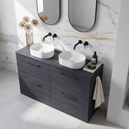 Fairford Aspri Black Woodgrain 1200mm 4 Drawer Floorstanding Vanity Unit with Worktop