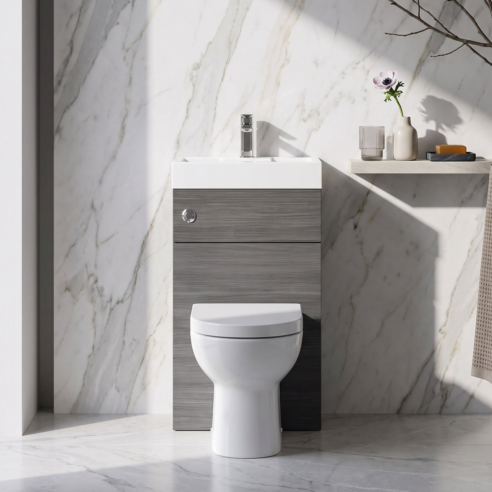 Fairford Carnation 500mm Grey Avola WC and Basin Combination Unit