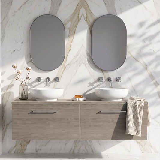 Fairford Aspri Solace Oak 1200mm 2 Drawer Wall Hung Vanity Unit with Worktop