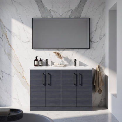 Fairford Aspri Black Woodgrain 1200mm Floorstanding Double Vanity Unit with Doors and Basin