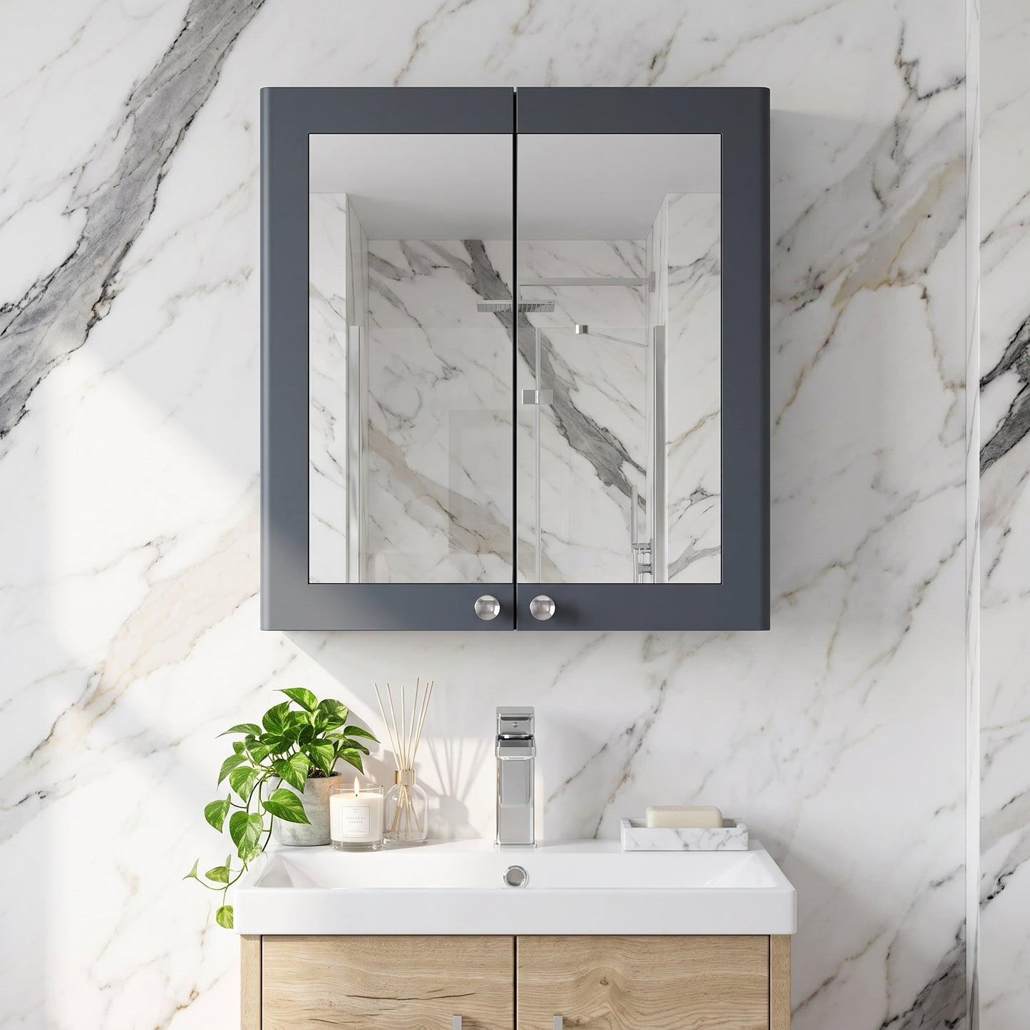 Fairford Laurel 600mm Satin Anthracite Mirror Cabinet