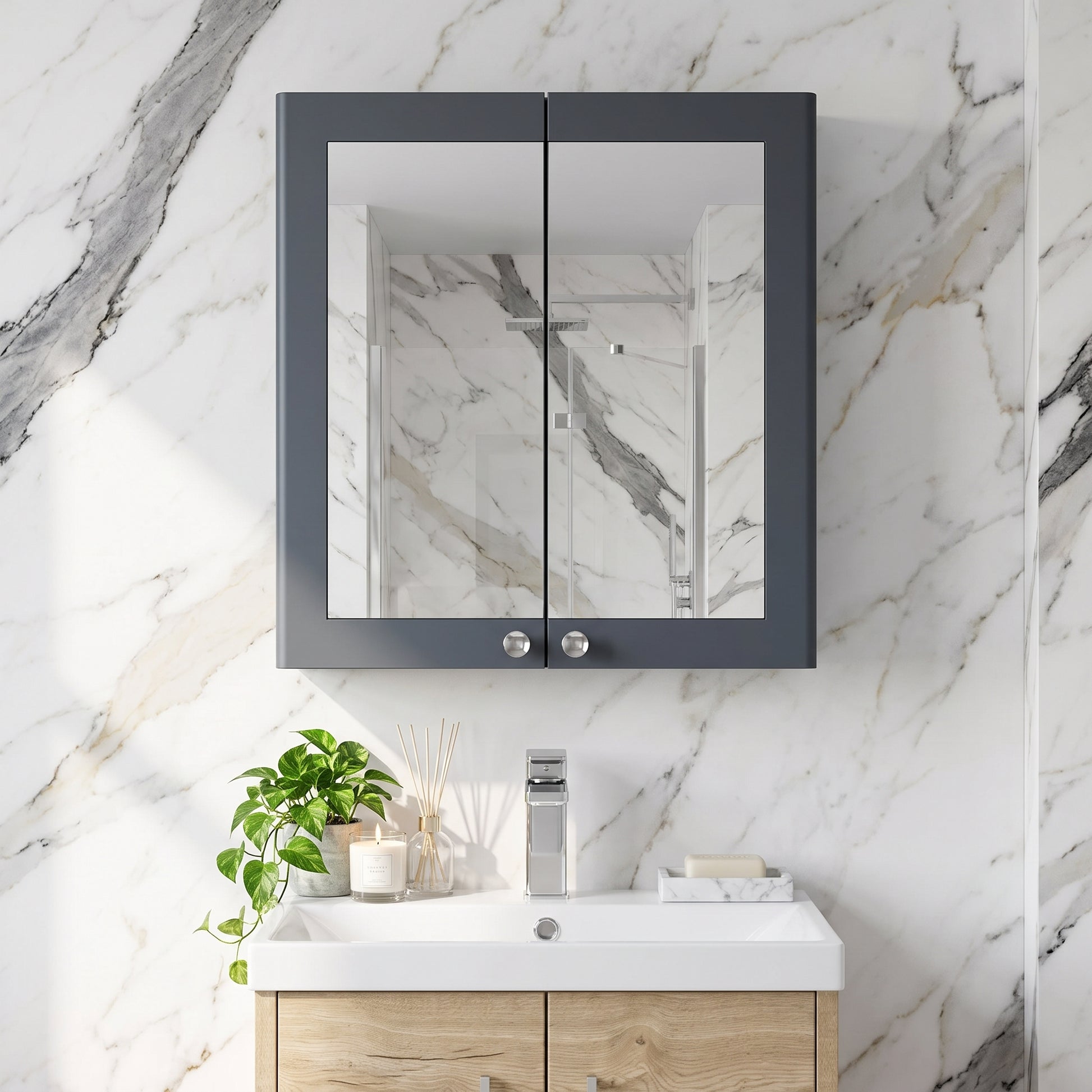 Fairford Laurel 600mm Satin Anthracite Mirror Cabinet