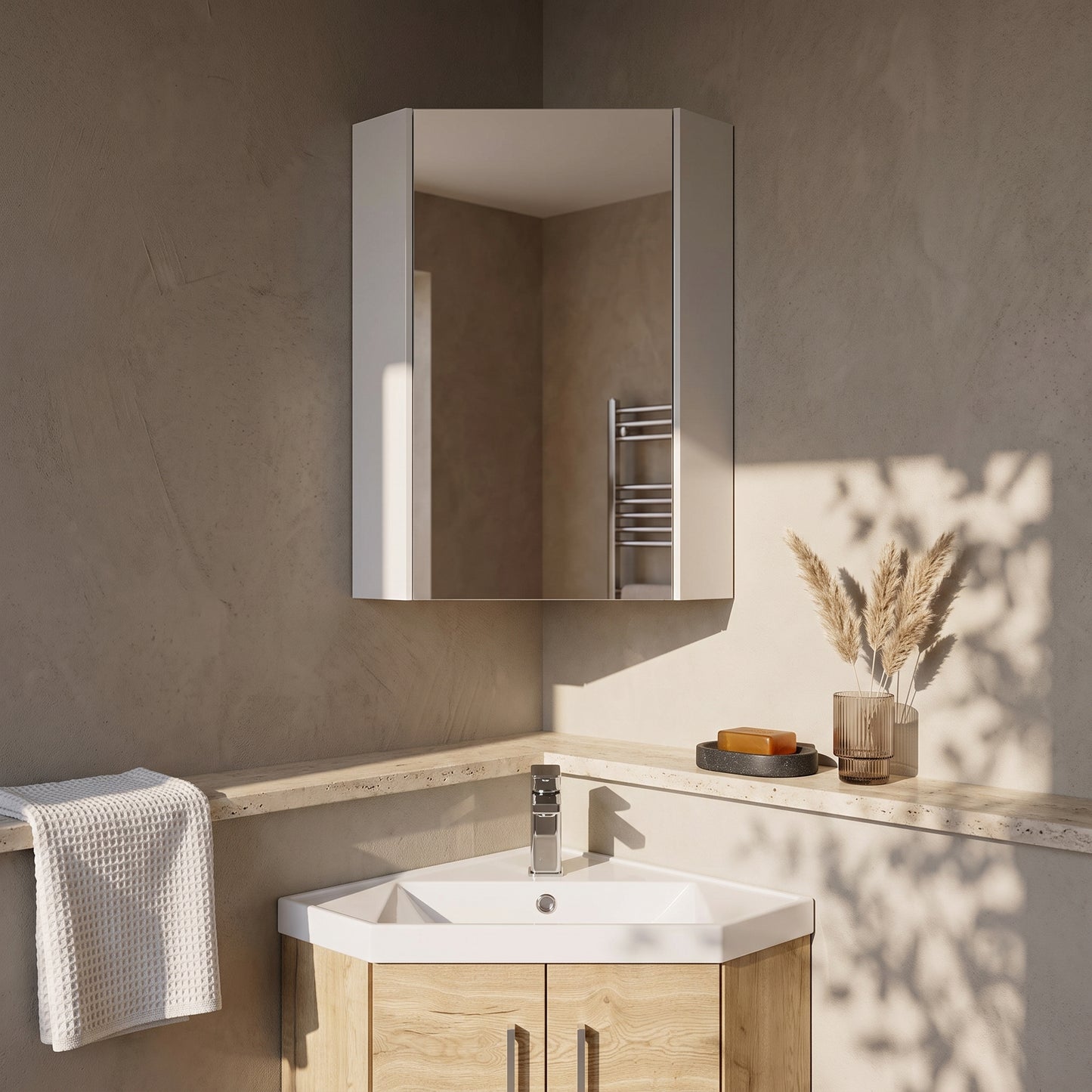 Fairford Arlo Gloss White 1 Door Corner Mirror Cabinet