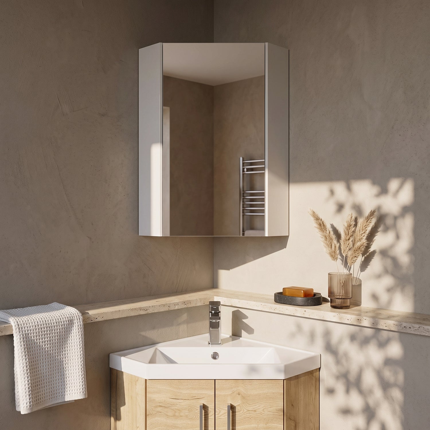 Fairford Arlo Gloss White 1 Door Corner Mirror Cabinet