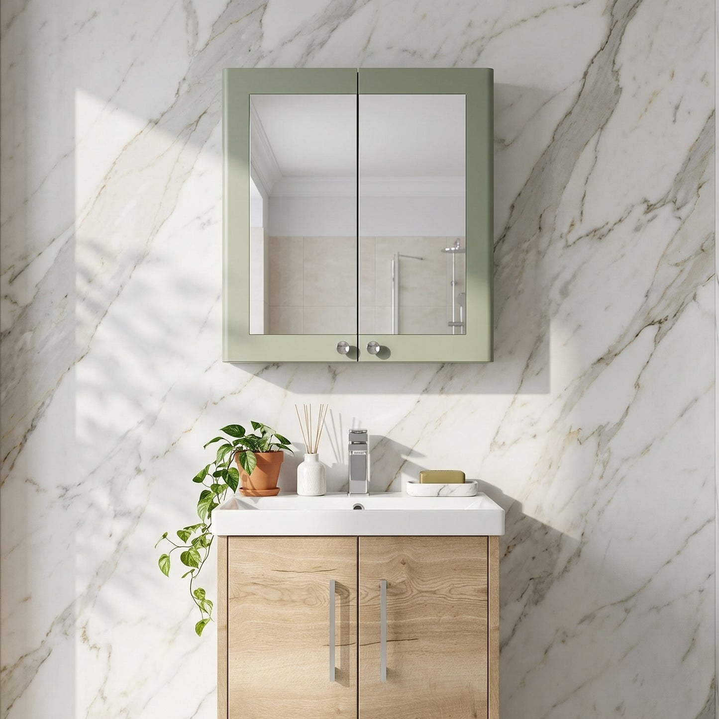Fairford Laurel 600mm Satin Green Mirror Cabinet