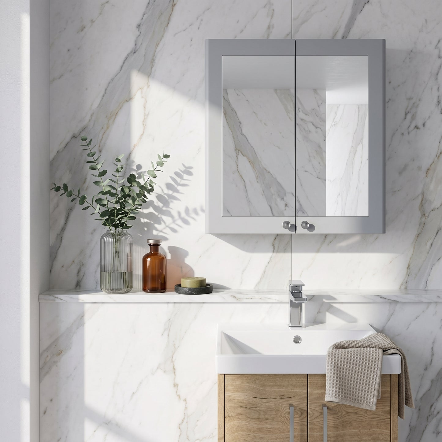 Fairford Laurel 600mm Satin Grey Mirror Cabinet