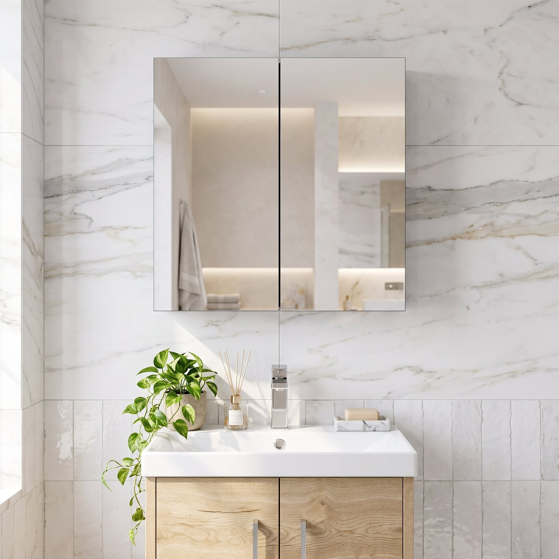 Fairford Aspri 600mm Midnight Blue 2-Door Mirror Cabinet