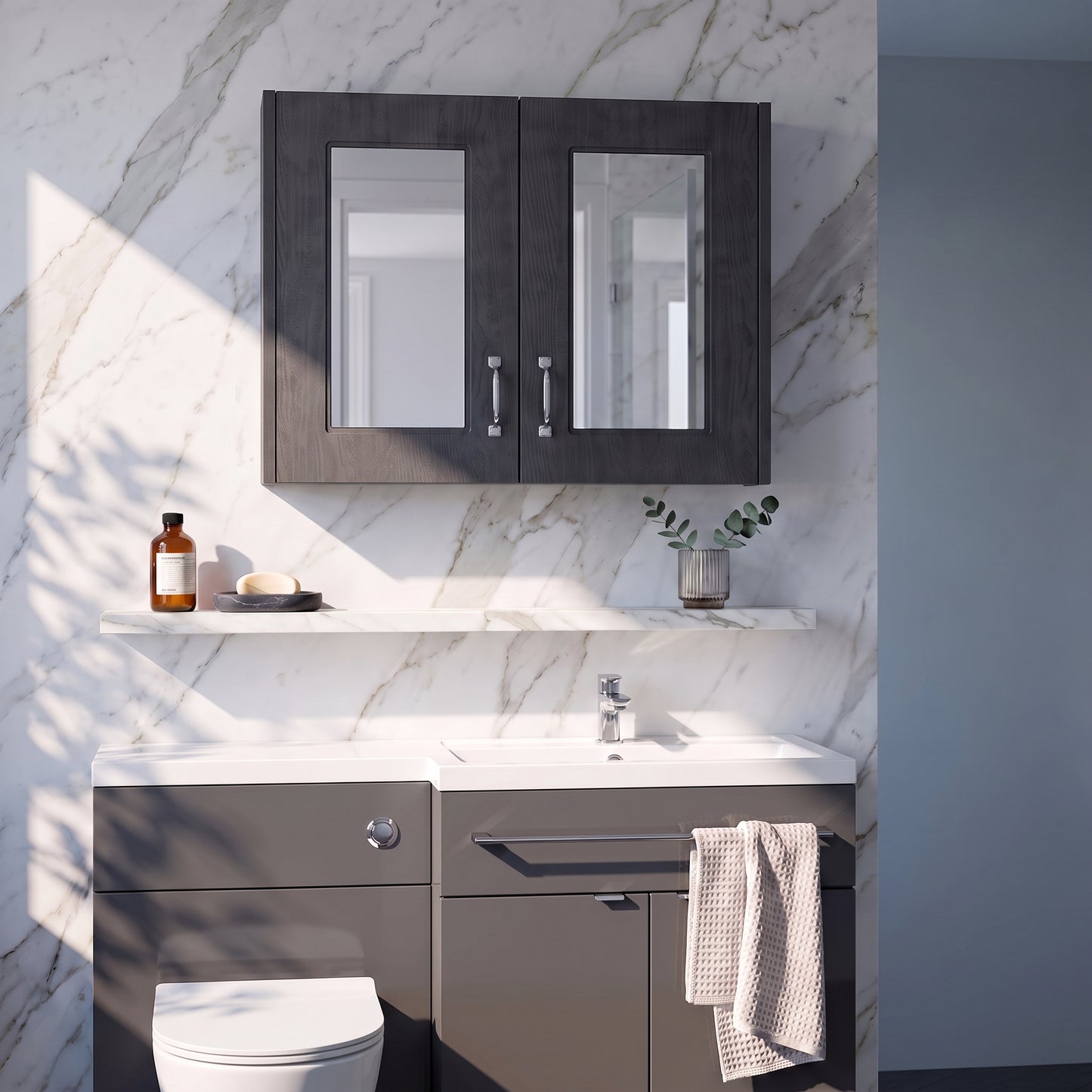 Double Door Mirror Unit Dark Grey